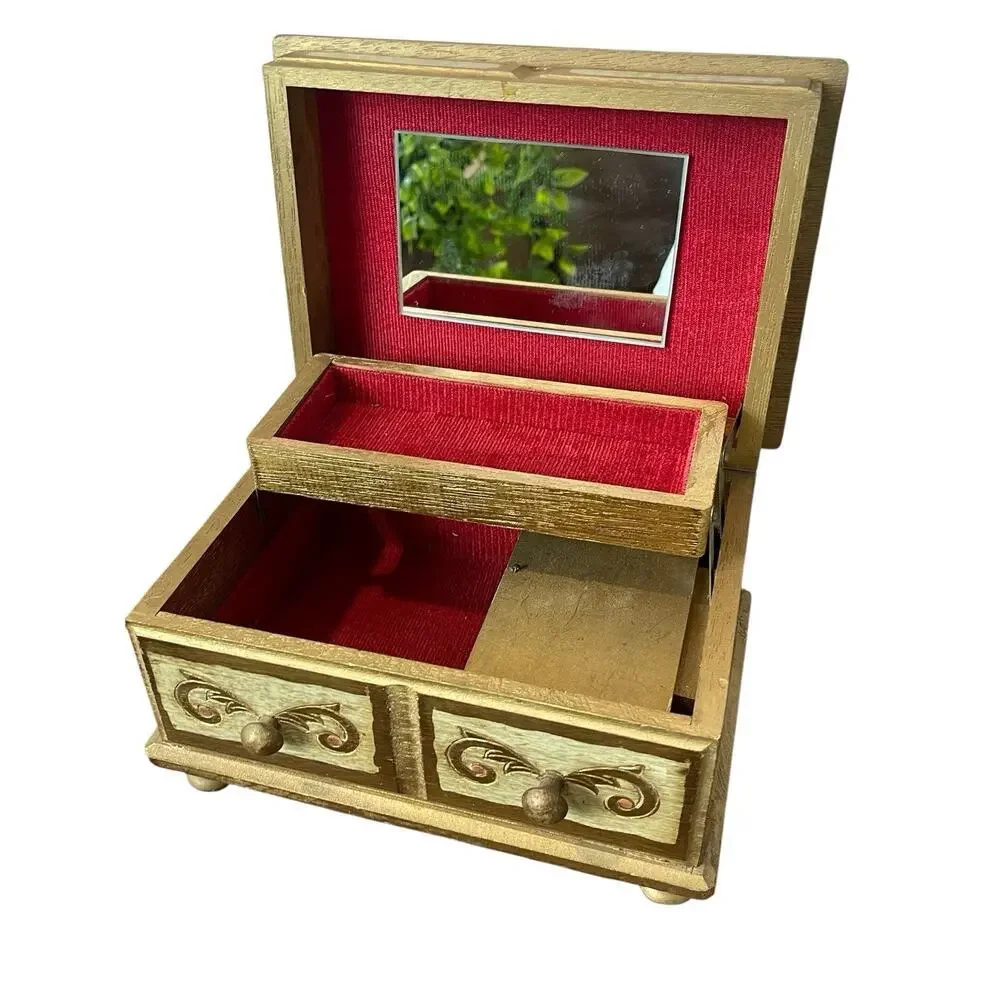 Vintage Mele Florentine Style Jewelry Box 1960s Gold Gilted Jewelry Storage